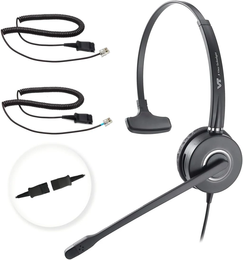 VT Telephone-Headset with Noise-Cancelling Microphone – Call Center Quick Disconnect (QD) Headset with RJ09 Cables, Mono