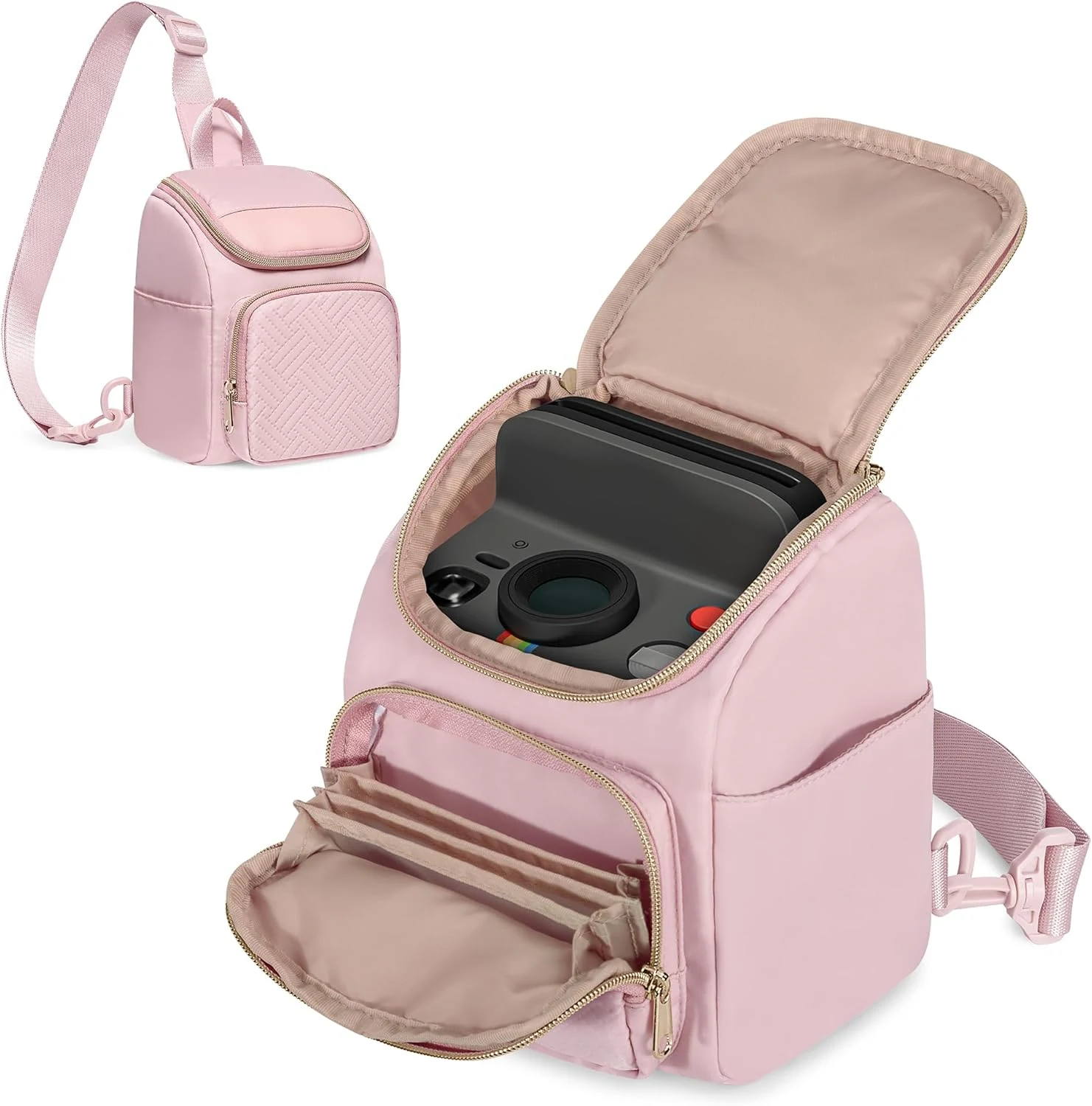 Camera Sling Bag Compatible with Polaroid Now 3rd/2nd Gen, Flip, Now+, Go Gen 2 Instant Film Camera, Crossbody Carrying Case with Adjustable Strap (Pink)