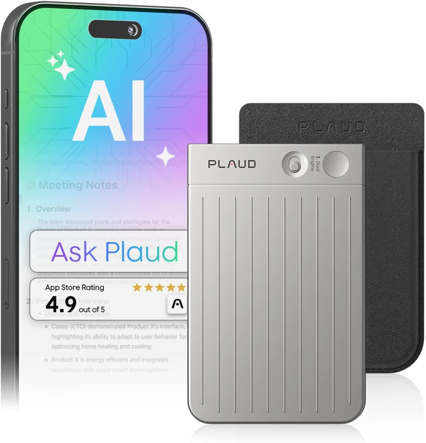 Plaud Note AI Voice Recorder, Note Taker w/Case, App Control, Transcribe & Summarize with AI (Non-Pro Version)