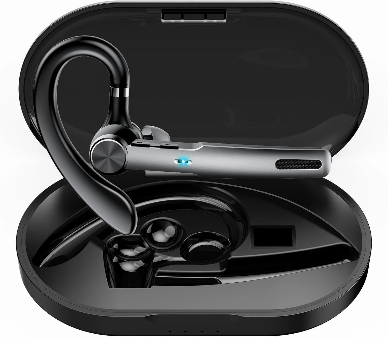 Bluetooth Headset, 2026 Wireless Bluetooth 5.3 Earpiece, 60Hrs Single-Ear Headset with Mute Button, Dual Noise Cancelling Mics, IP7 Waterproof Hands Free Headphone for Trucker, Business, Gray Black