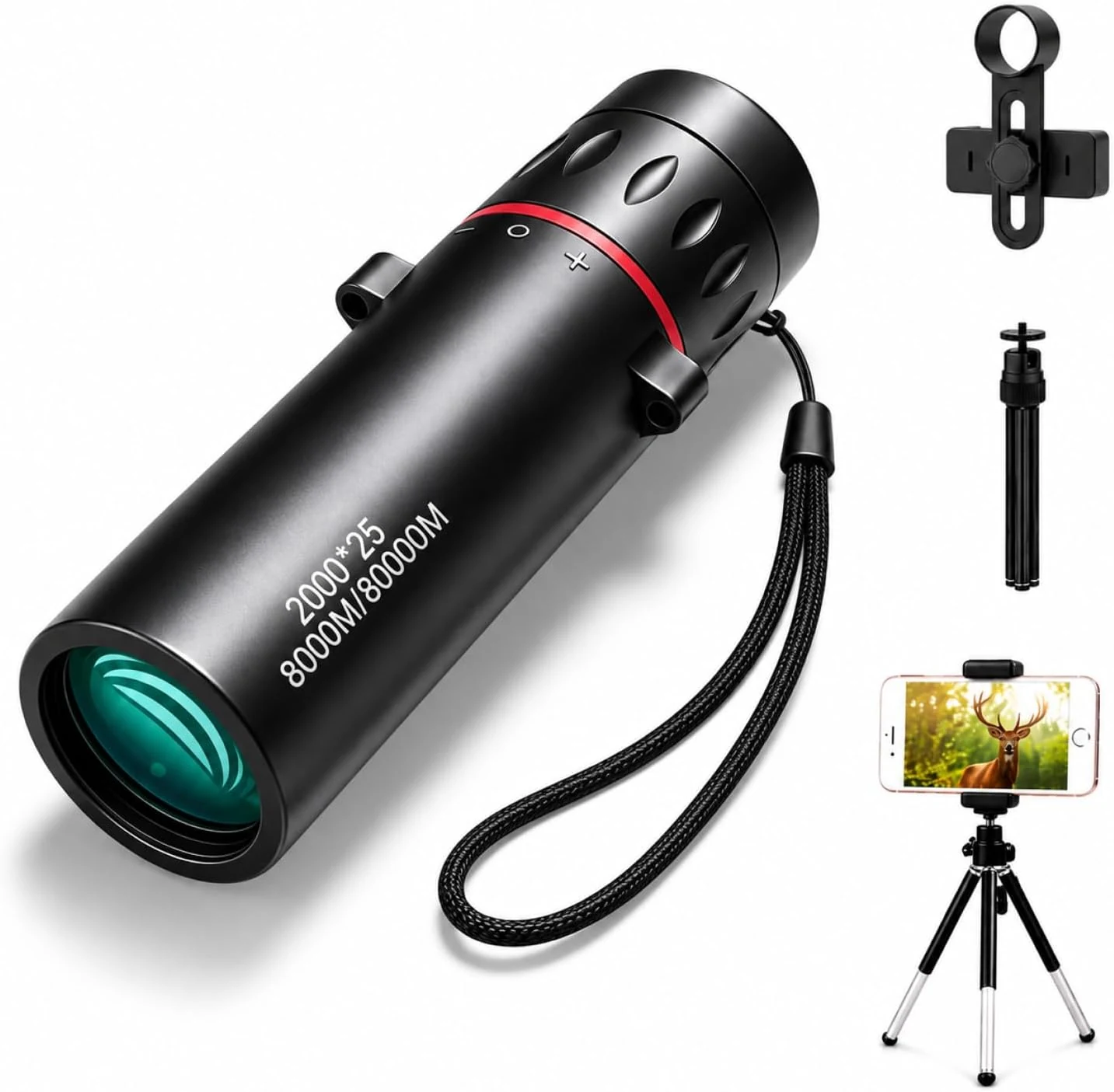 Mini Monocular Telescope with Phone Adapter, 25X Magnification Portable Single
