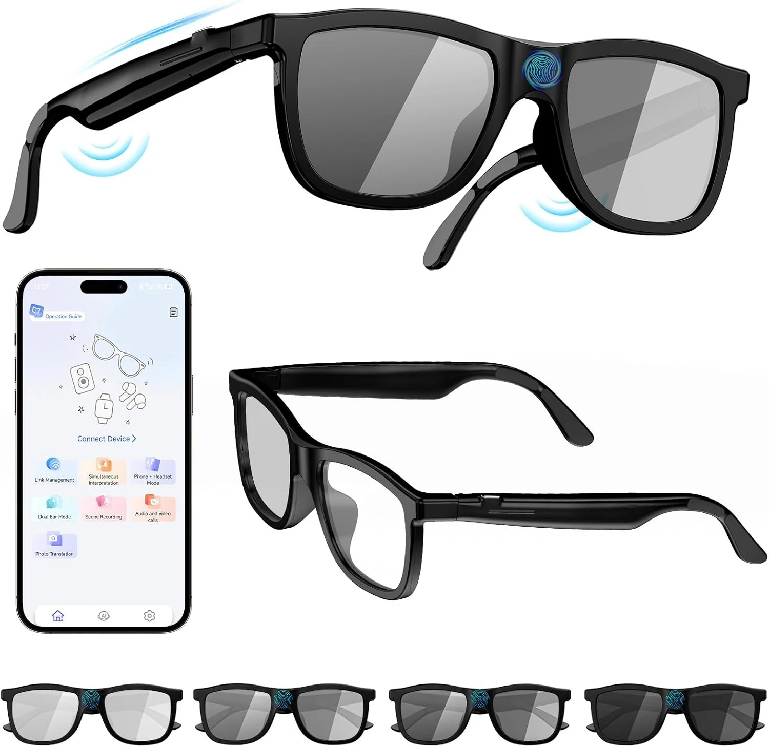 2026 Smart Audio Glasses with Electrochromic Lenses, Adjustable Tint Sunglasses