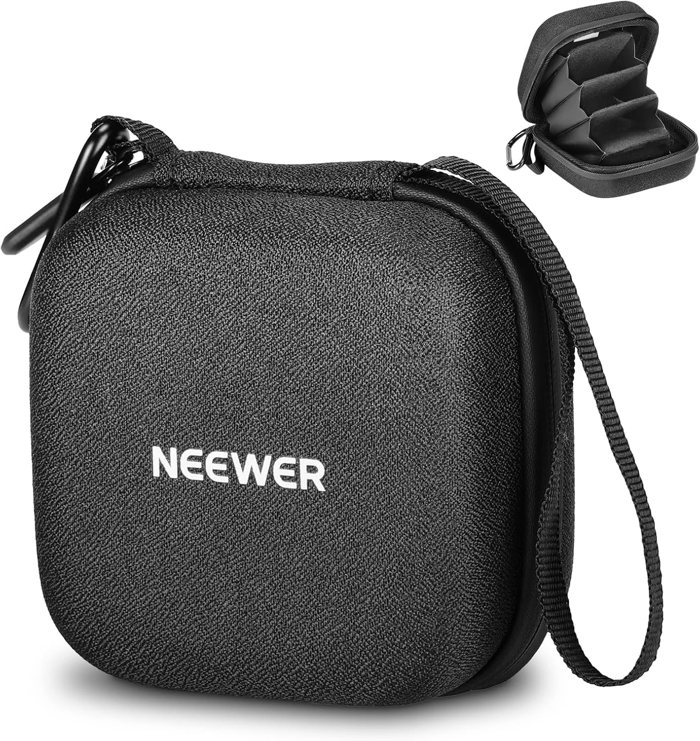 Neewer Storage Bag for 9 x 9 cm Filter, Shockproof Dustproof Waterproof Carrying Bag with Expandable Dividers, Wrist Strap and Carabiner for 3 Circular Filters 62 mm, PB11