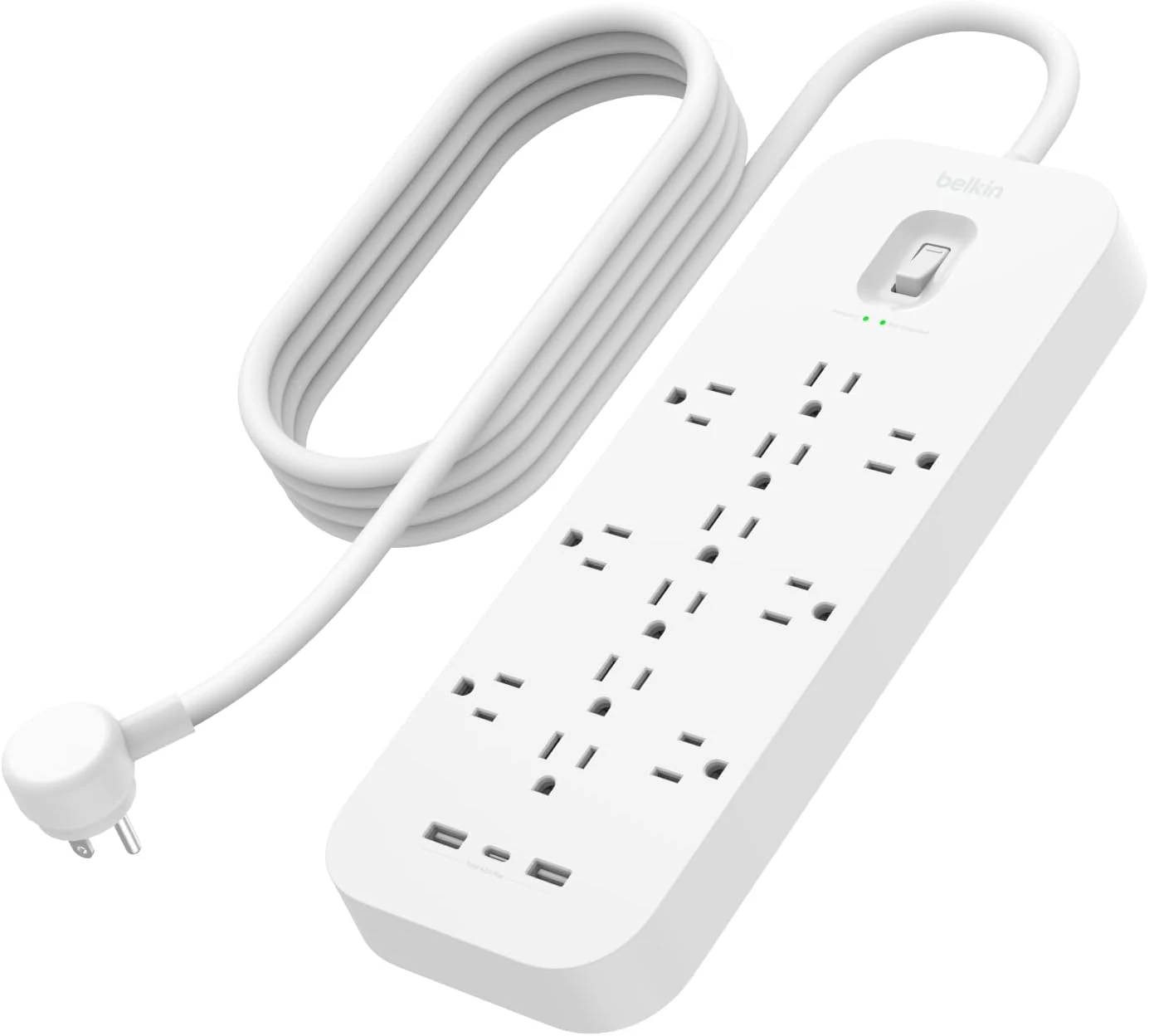 Belkin 12-Outlet Surge Protector Power Strip w/ 12 AC Outlets, 2 USB-A Ports and 1 USB-C Port, 6ft Cable
