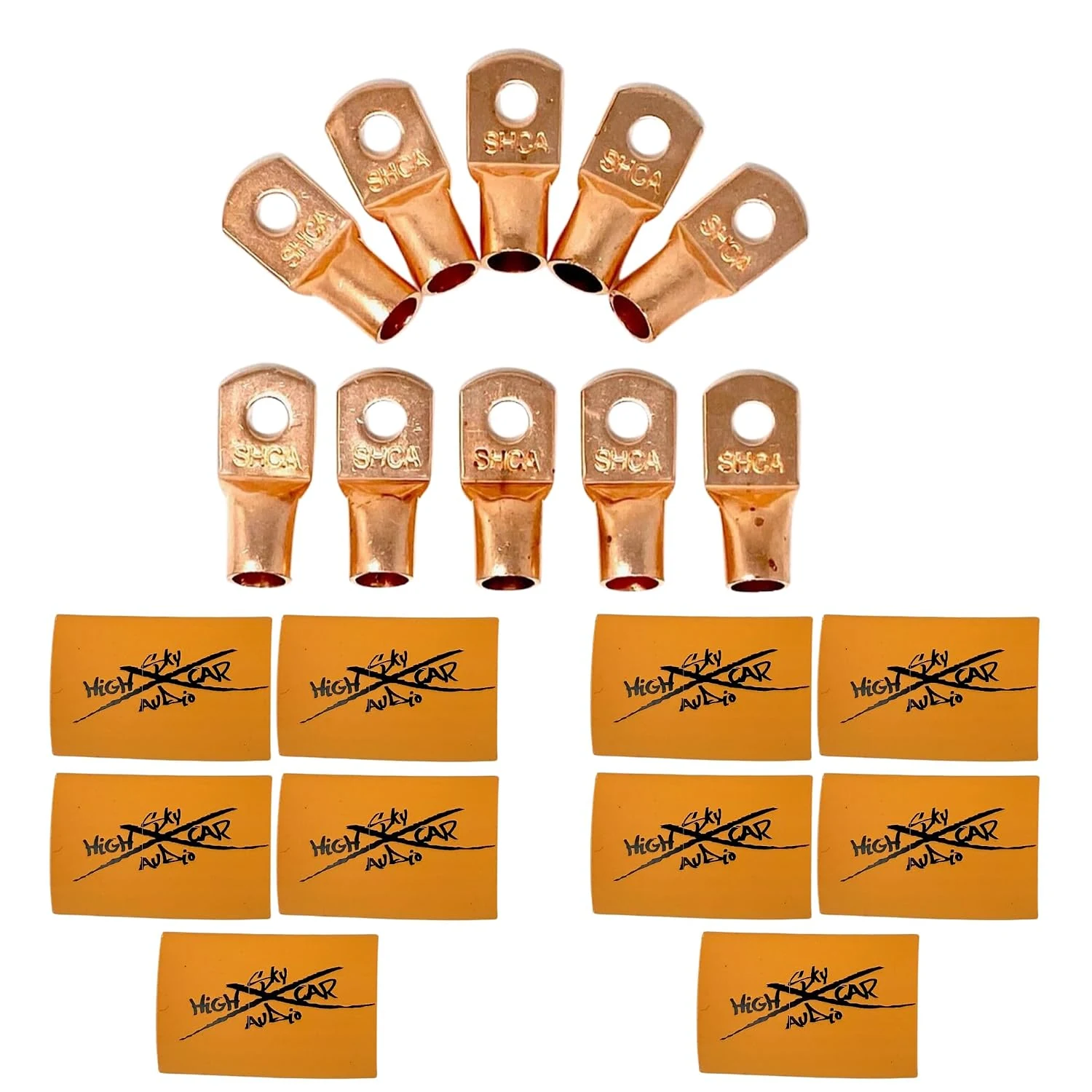 (10) 1/0 Gauge Copper Ring Terminals 3/8" Orange Heat Shrink Tubing LUGS