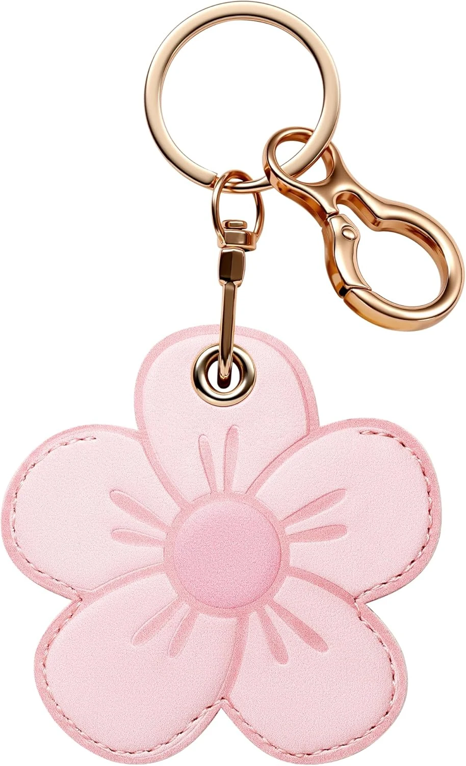 Leather AirTag Keychain Holder Compatible with Apple AirTag Cute Protective Case (Petal)