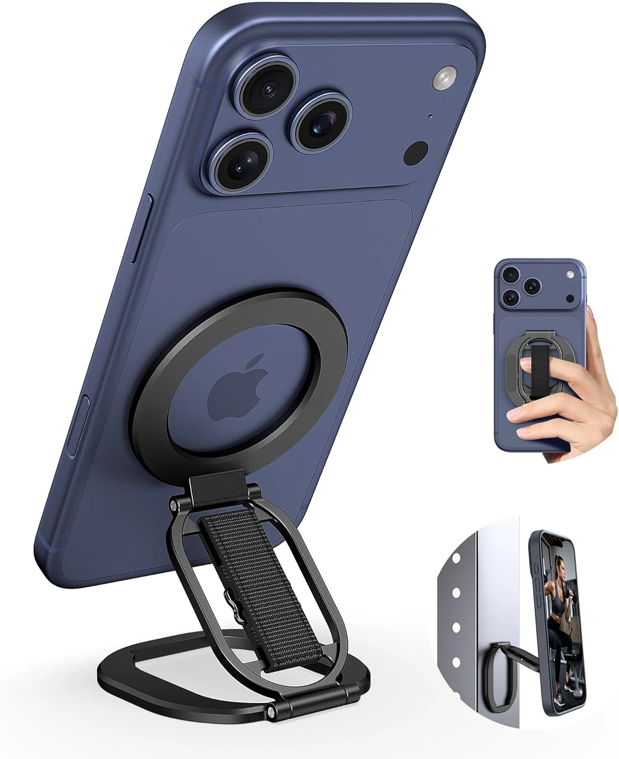 Foldable Double Sided Ring Magnetic Phone Grip & Kickstand, Finger Loop Strap Phone Ring Holder Compatible with MagSafe iPhone 17/16/15/14/13/12 Series and MagSafe Cases