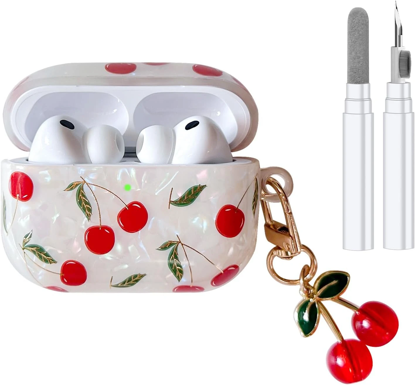 Compatible with AirPods Pro 3 Case, Cute Pretty Aesthetic AirPod Pro 3 Case Cover with Cherry Keychain