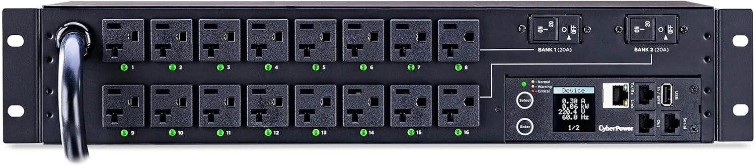 CyberPower PDU41003 Switched PDU, 100-120V, 30A (Derated to 24A), 16 Outlets, 2U Rackmount