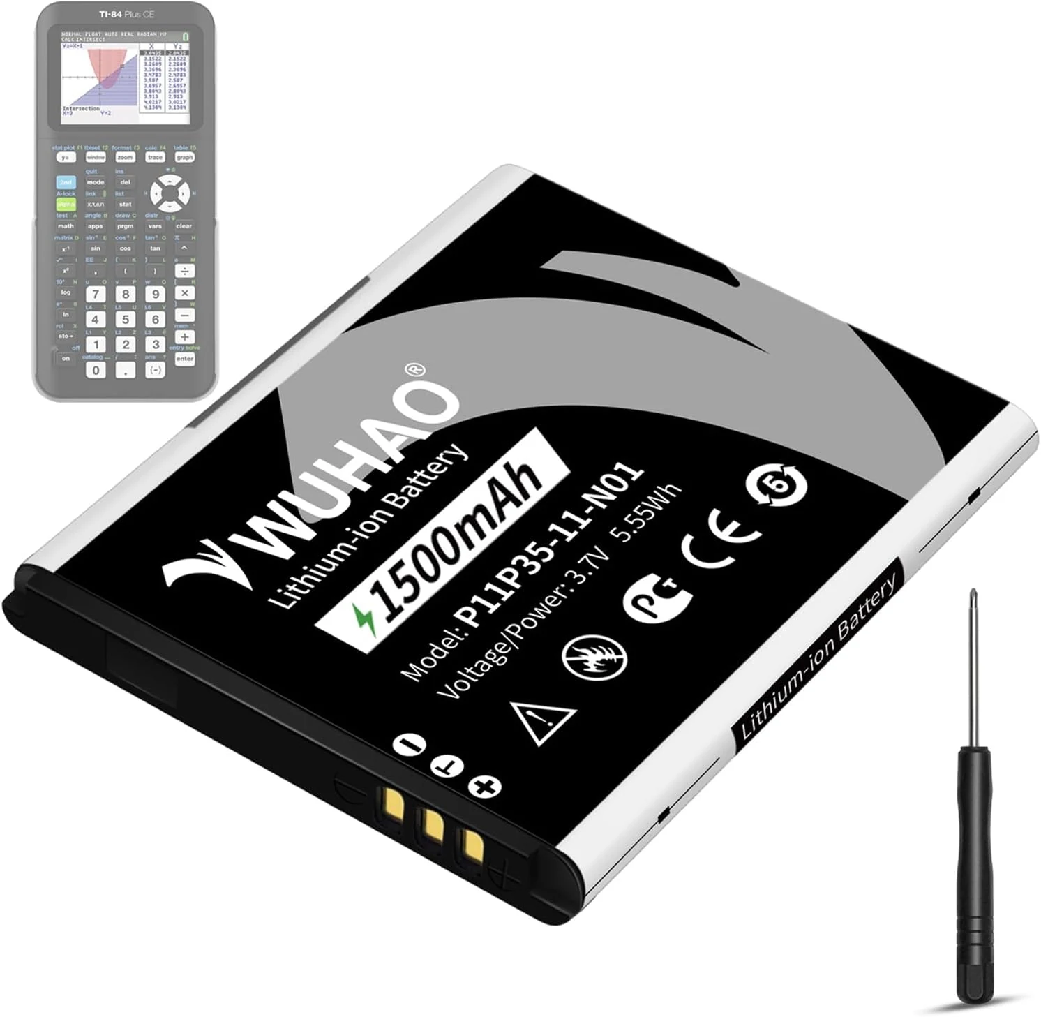 WUHAO TI-84 Plus CE Battery Replacement 1500mAh for Texas Instruments