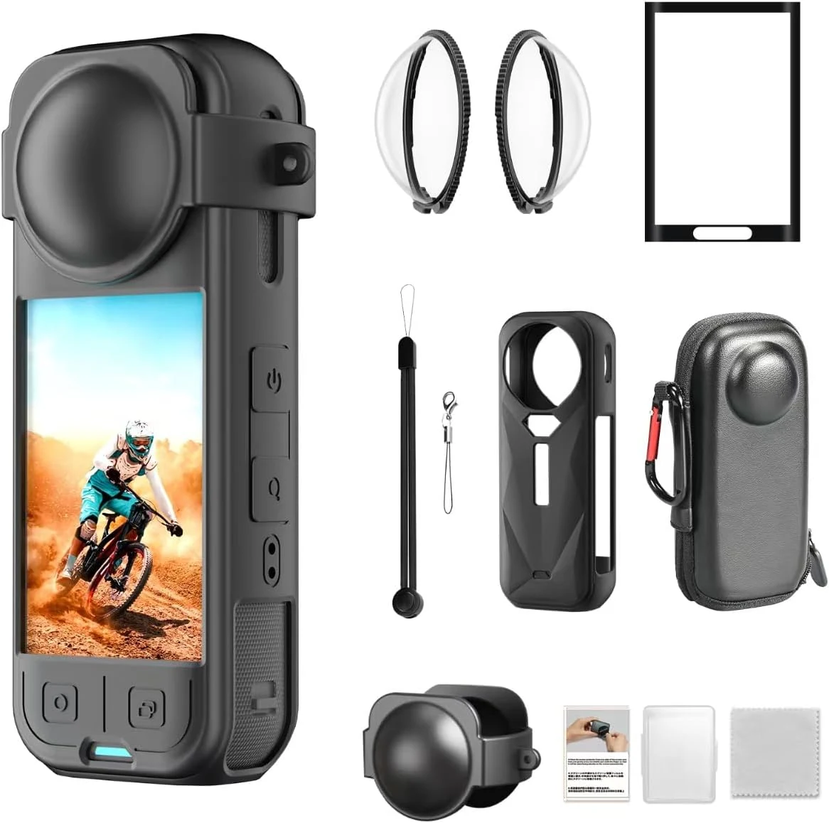 Camera Accessory Kit for Insta 360 X5 - Lens Guards, Silicone Case, Camera Case (Black, Unisex)