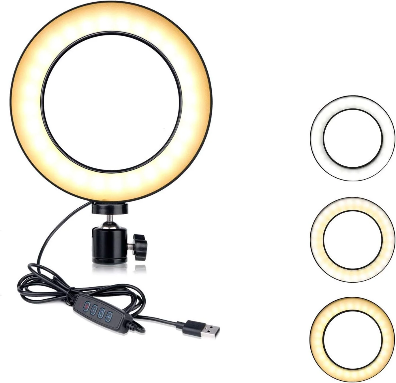 Selfie Ring Light 8-inch for YouTube Video Live Streaming Makeup Photography, Desktop USB LED Light with 3 Light Modes and 10 Brightness Level
