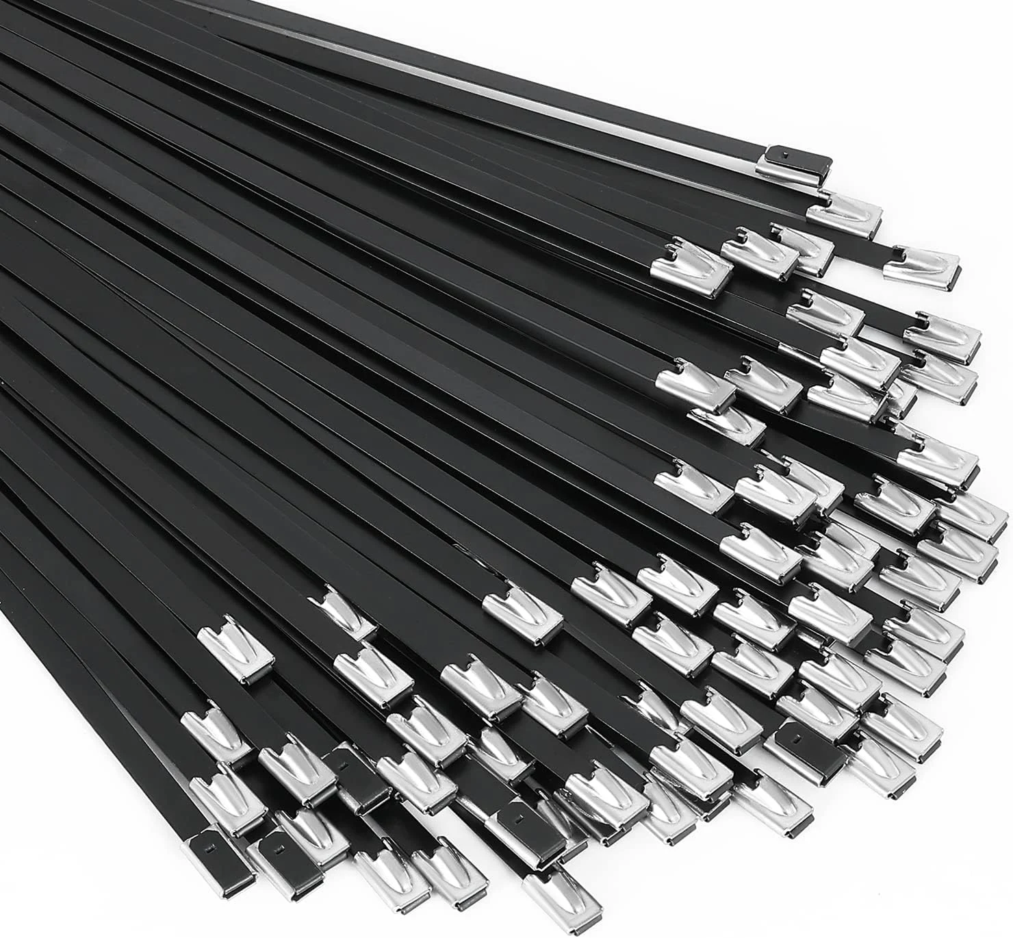 Metal Zip Ties black 100pcs 11.8 inch 304Stainless steel Epoxy Coated Cable Tie Multi-purpose Self-locking Cable Ties used for machinery, vehicles, farms, cables, pipesas well as Outdoor binding