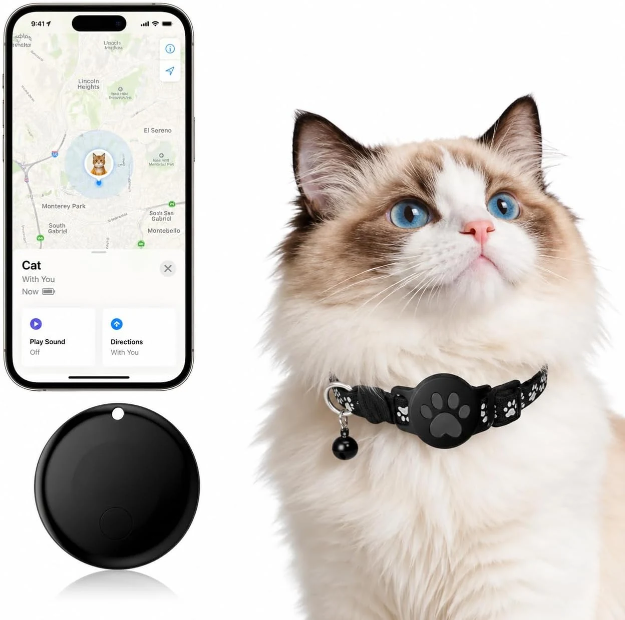 Pet Tracker GPS Collar for Cats (JNLIK) Compatible with Find My, Waterproof, No Monthly Fee