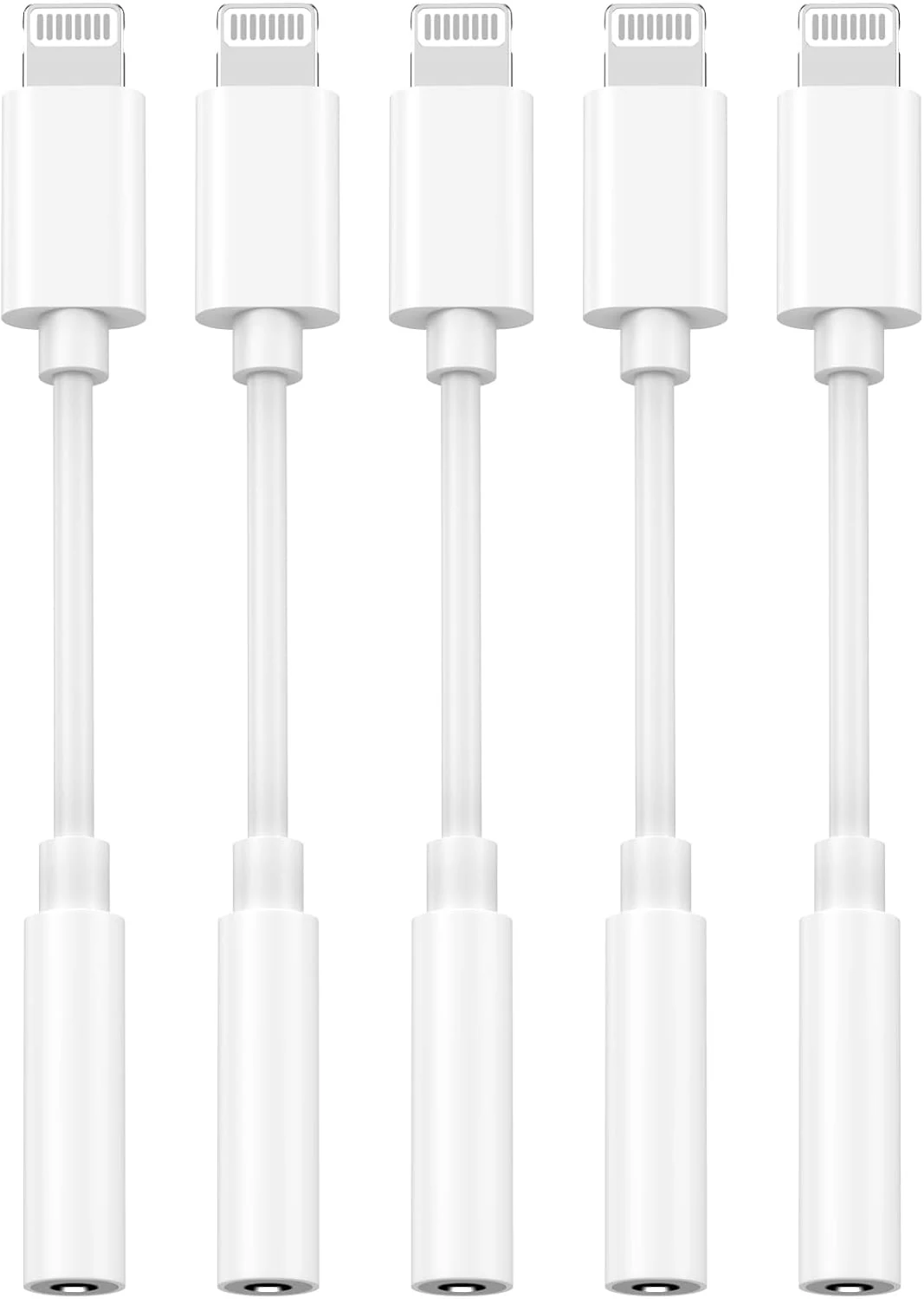 [Apple MFi Certified] 5 Pack Lightning to 3.5 mm Headphone Jack Adapter (iPhone Aux Converter)