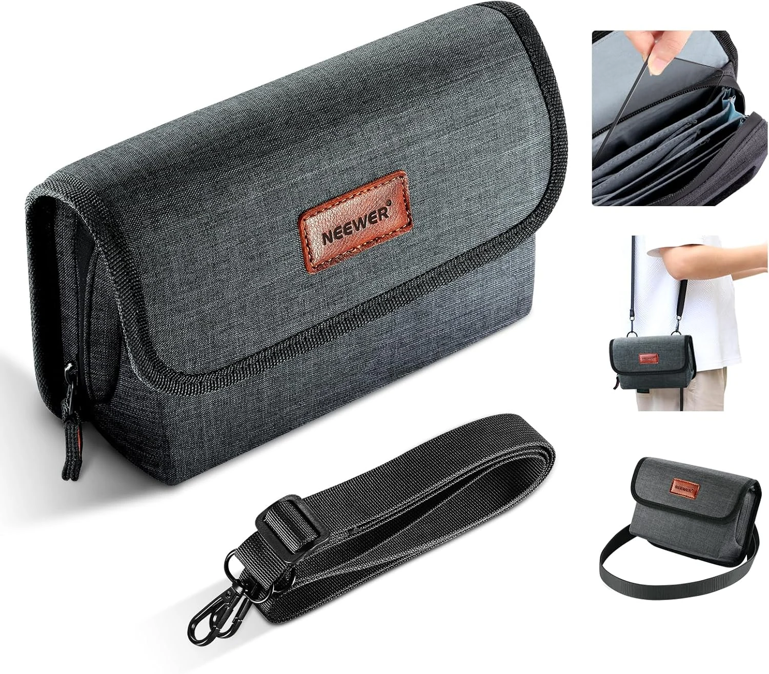 NEEWER Camera Lens Filter Case with Water Resistant Hard Shell, 6 Soft Pockets, Shoulder Strap (PB025)