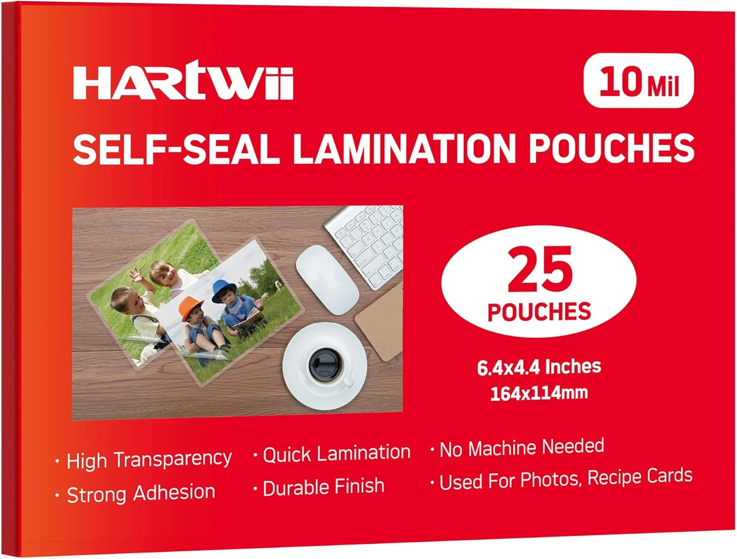 25 Pack Self-Sealing Laminating Pouches 4x6 Inch (10 Mil, Double-Sided) by HARTWII