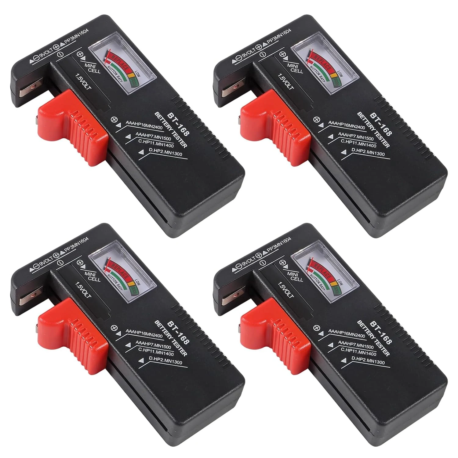 4pcs Battery Tester Checker, Small Universal Battery Checker Tester for AA AAA C D 9V 1.5V, Button Cell Batteries Checker - Small Volt Checker for All Batteries (BT-168)