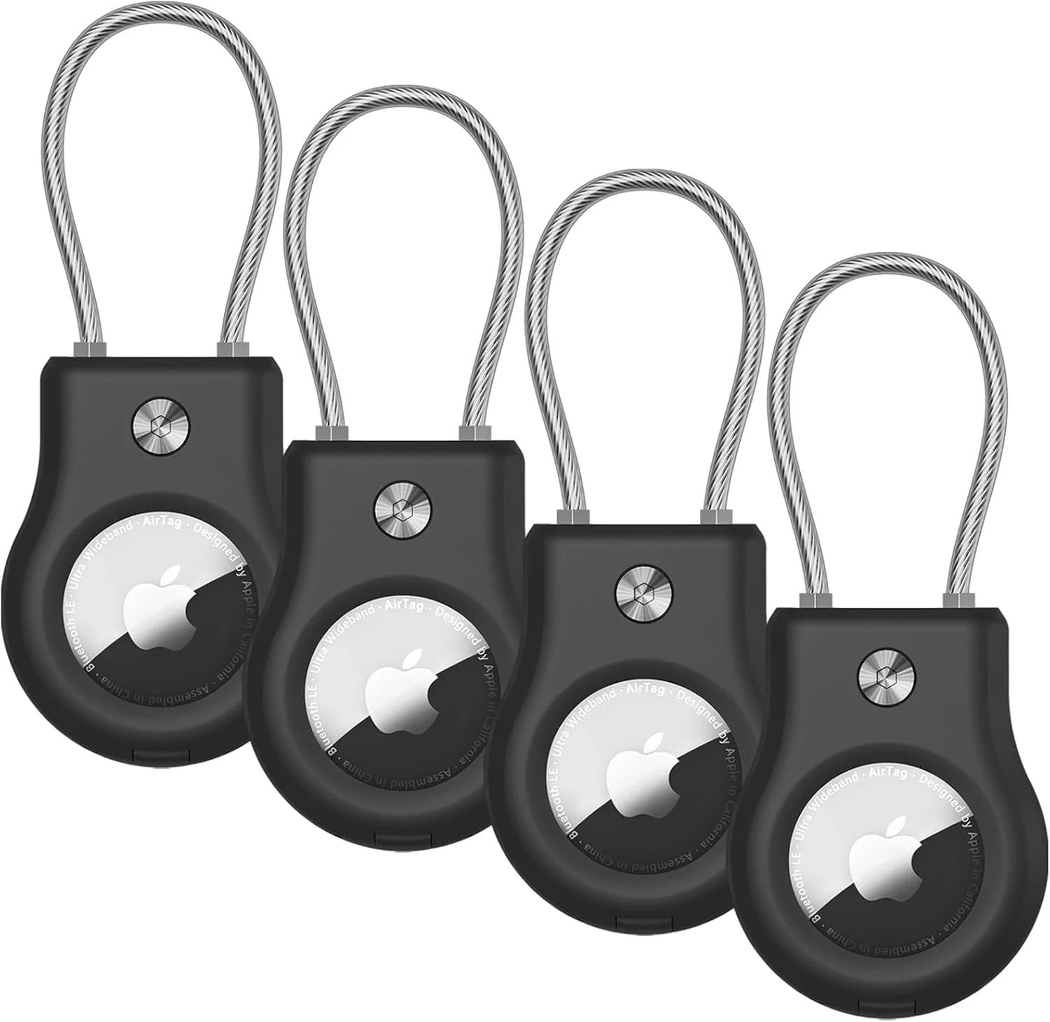 AirTag Holder 4 Pack (AirTag lock case with wire cable, black)