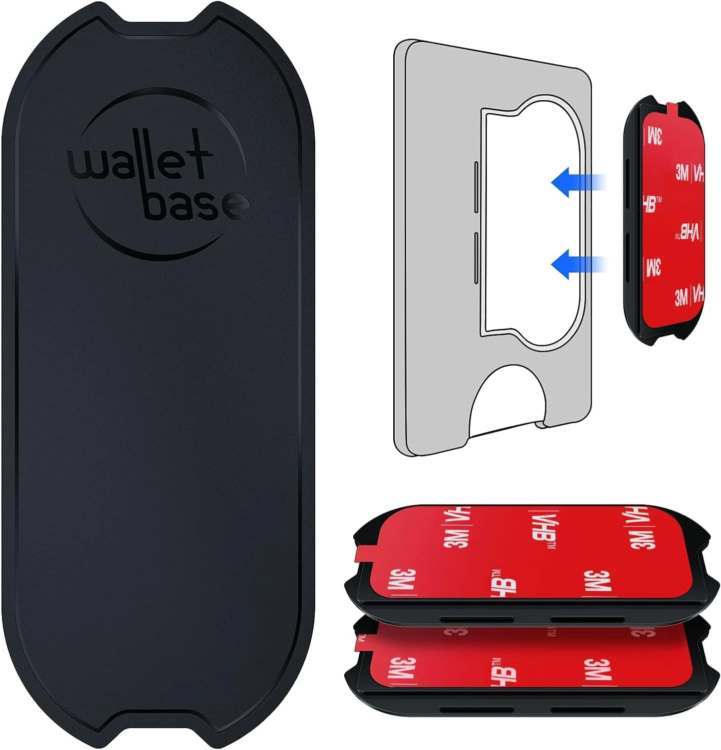 Adhesive Base for Popswallet, Detachable Sticky Back Replacement Compatible with Socket Wallet Plus, 2pcs Swappable Black Attachment Piece Plastic Sleeve with Strip Sticker for Wallet+ & iPhone 16