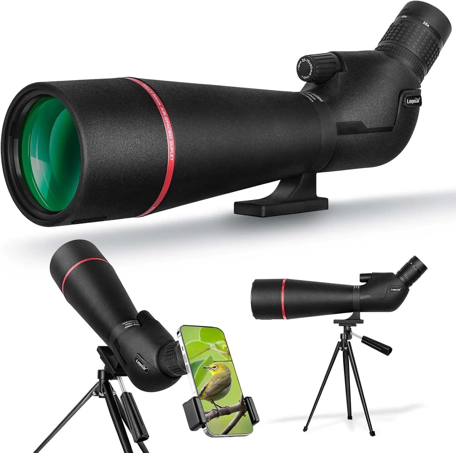 25–75x80 HD Spotting Scope for Bird Watching & Target Shooting (BAK4, Tripod + iPhone Adapter)