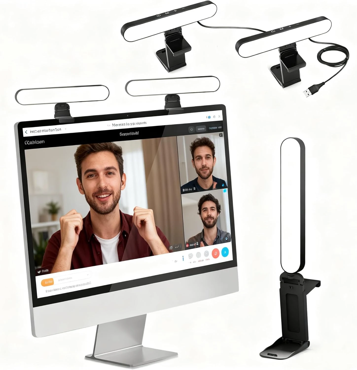 UBeesize Video Conference Lighting, LED Streaming Light for Video Calls, Webcam Light with Adjustable Monitor Mount, Zoom Lighting for Computer, Laptop Ring Light for Video Recording, Double Kit