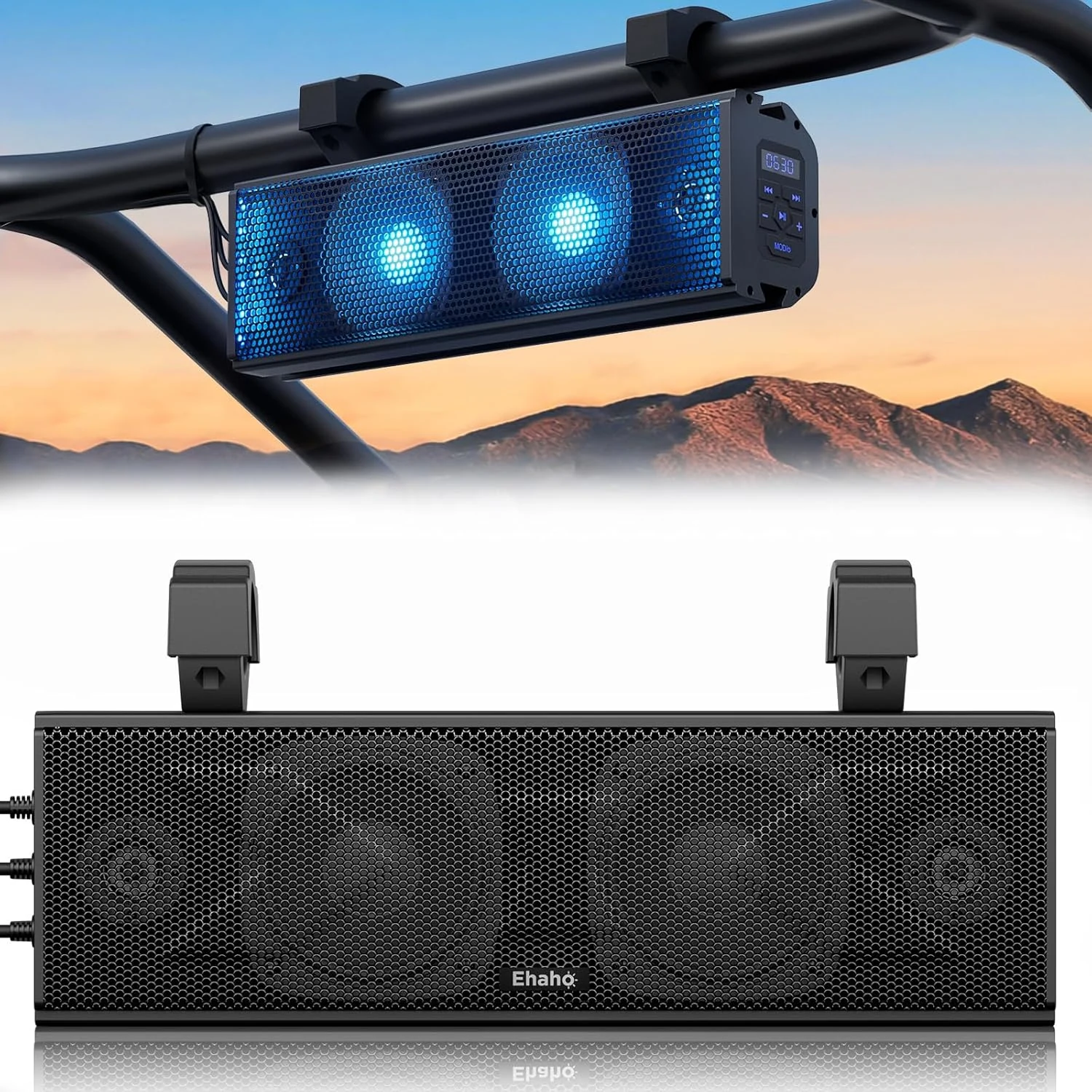 Ehaho 17 Inch UTV Sound Bar, ATV SoundBar Bluetooth with RGB Lighting, IP66 Waterproof Golf Cart Sound Bar, Amplified Powersports SXS SoundBar, UTV Speakers Compatible with Polaris RZR Can-Am (MT4100)