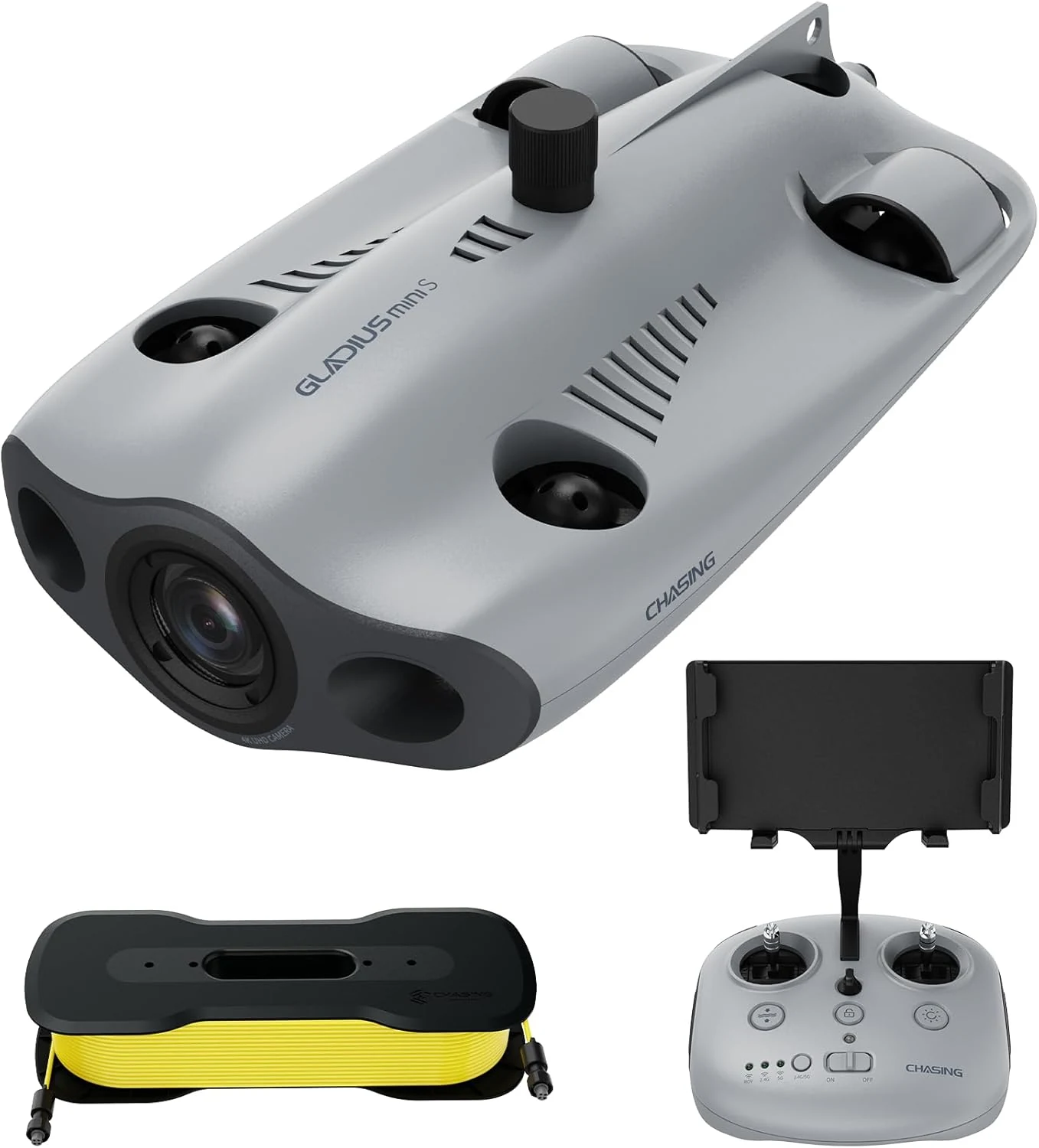 Underwater Drone, Mini S submarine drone with 4K+EIS Image Stabilization Camera for Real-Time Viewing Depth & Temperature Data, Direct-Connect Remote Controller, Dive to 330ft Underwater, Portable ROV (Grey)