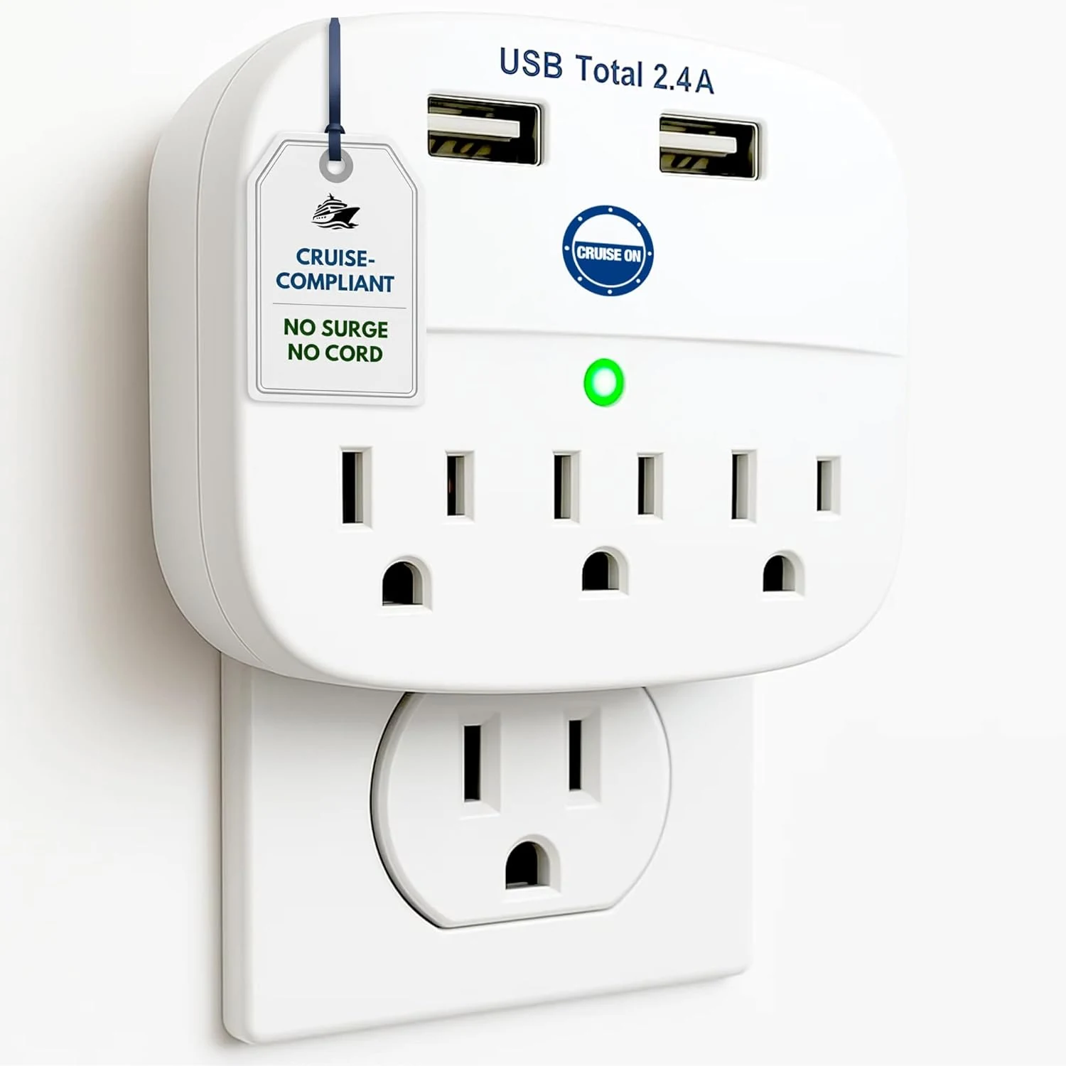 Cruise On Cruise Approved Power Strip (Non Surge Protector) with 2 USB Outlets