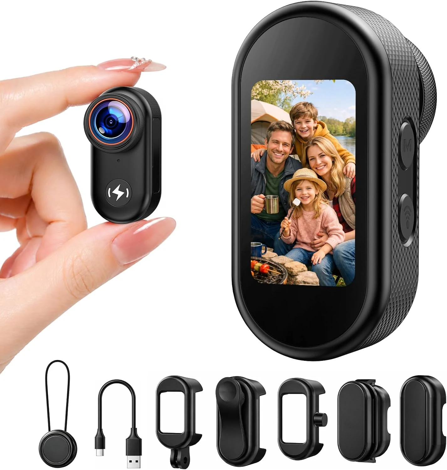 4K Mini Body Camera with 64GB Card, 1.47" Display Wearable POV Camera, Action Camera with Magnetic Mount, Hands Free Recording Body Cam, WiFi App Control for Vlogging Motorcycle Travel Security