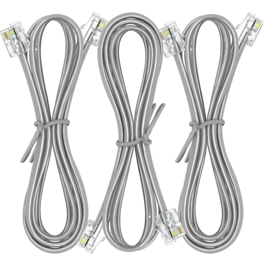 NECABLES 3Pack Phone Cord 6ft Telephone Cord Phone Cable RJ11 6P4C Male to Male for Landline and Fax - 6 Feet