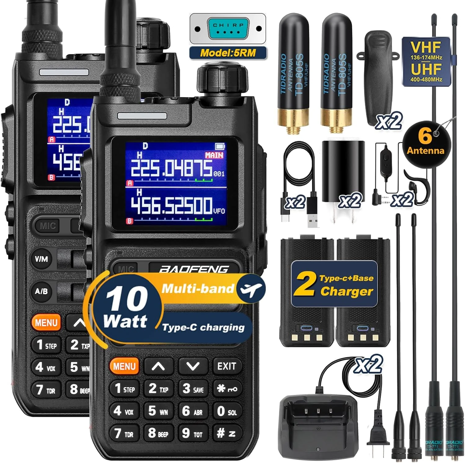 BAOFENG Radio Ham Radio Handheld 10W Long Range Radio UV-26 (5RM New Ver), 5RM Walkie Talkies NOAA Receiver, USB-C Charging for Survival Gear Hunting Camping-2Pack