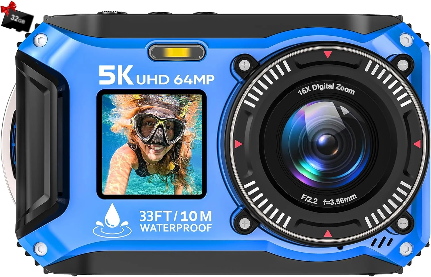 5K Underwater Camera 33FT Waterproof Camera for Snorkeling with 32GB