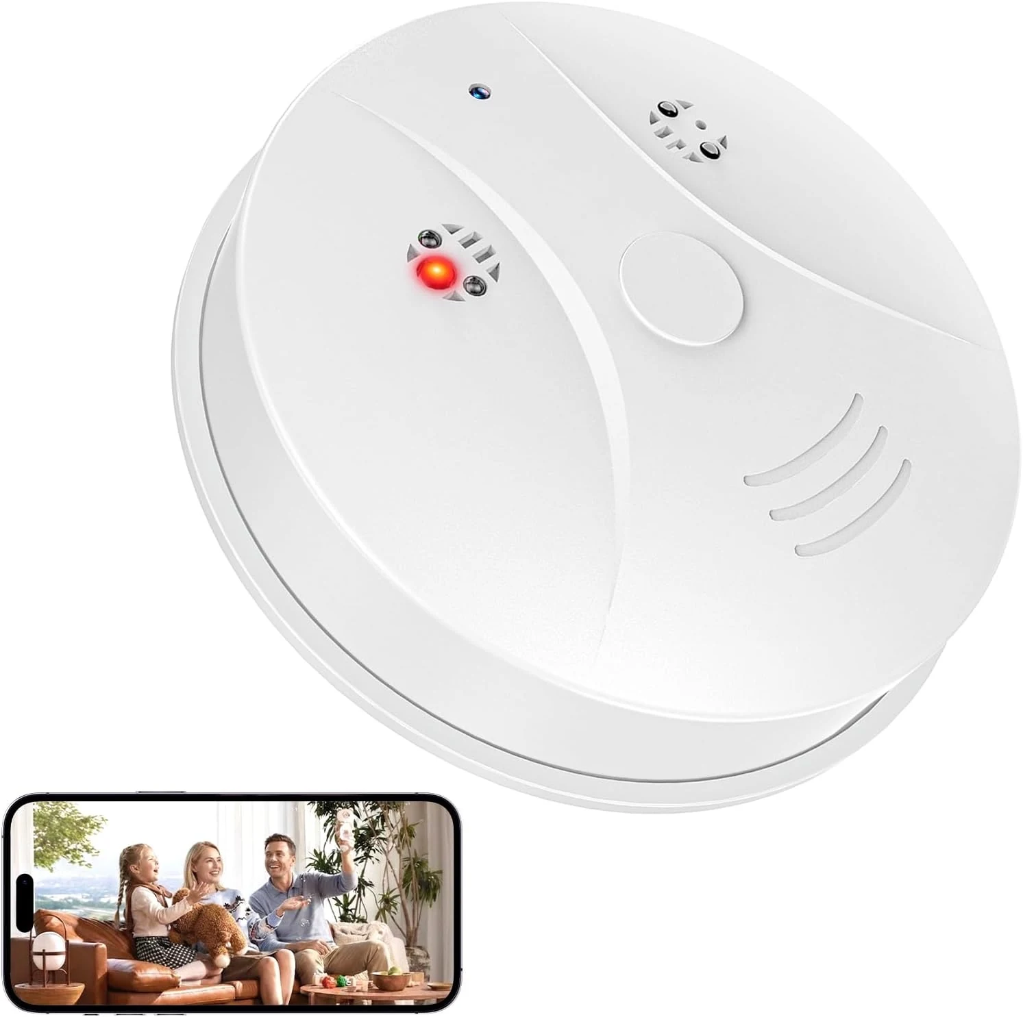 1080P HD Wireless WiFi Camera Smoke Detector for Home Security with App Control, Motion Detection, 150° Indoor Camera with Night Vision & Loop Recording