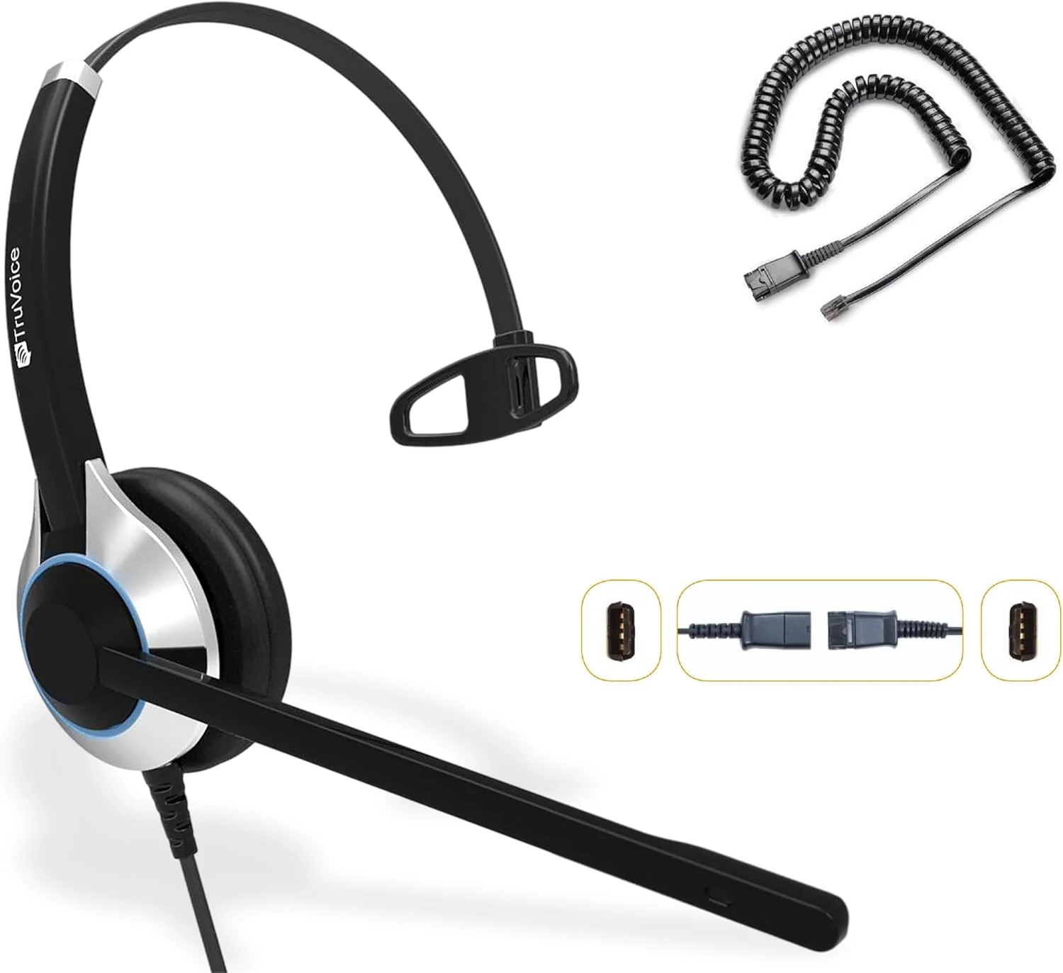 TruVoice HD-500 Office and Call Center Wired QD Headset with Noise Canceling Microphone and HD Speakers
