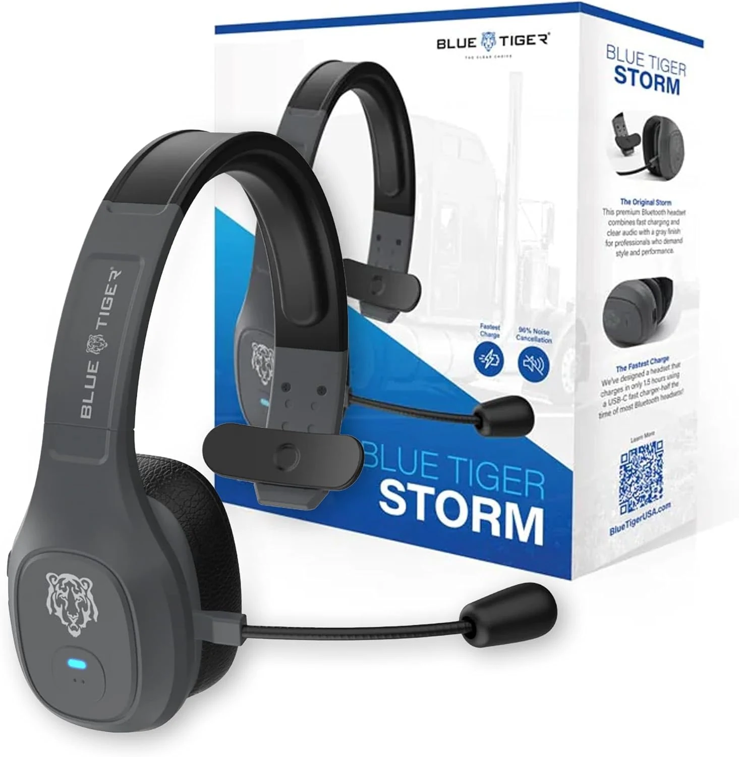 Blue Tiger Storm Gray Premium Trucker Bluetooth Headset