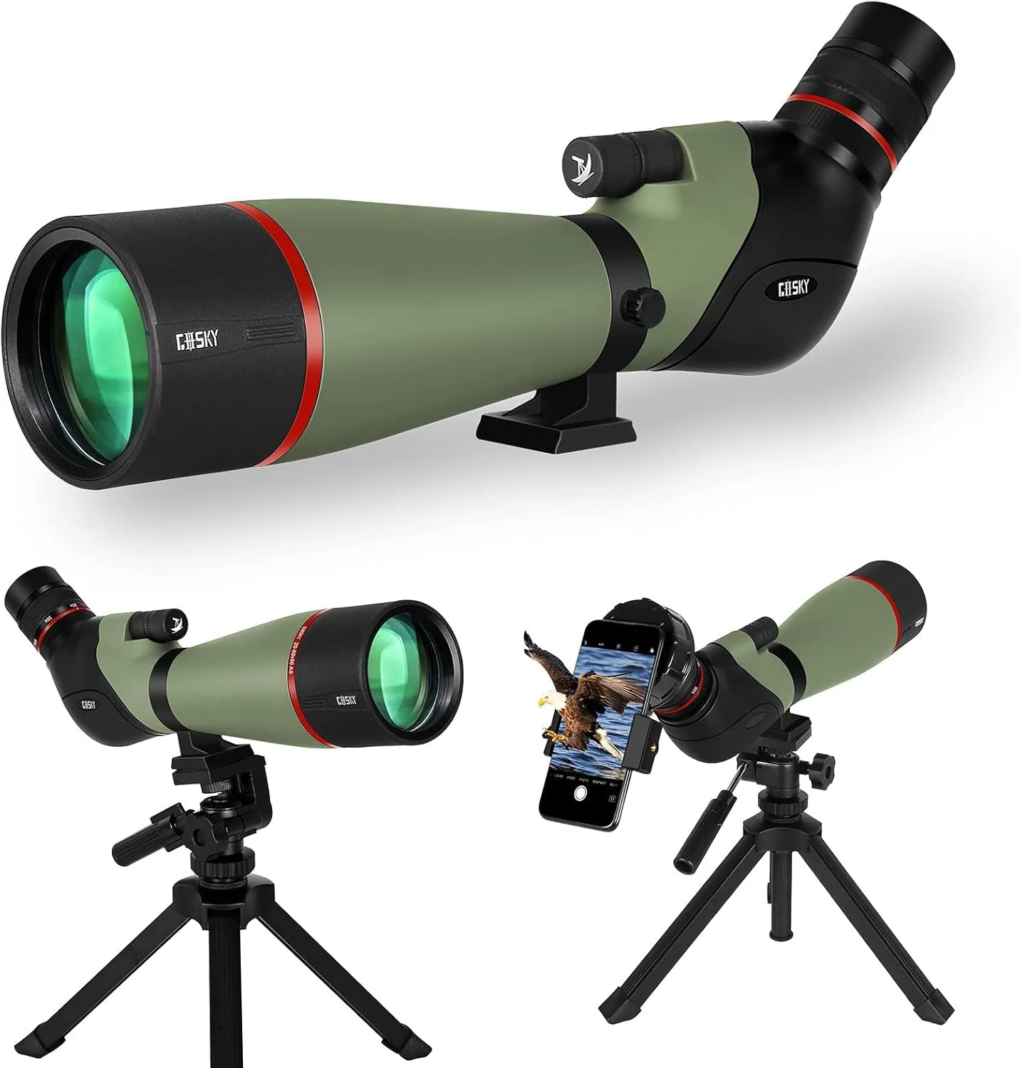 Gosky 20-60x80 Dual Focusing Spotting Scope with Tripod, Carrying Bag and Smartphone Adapter