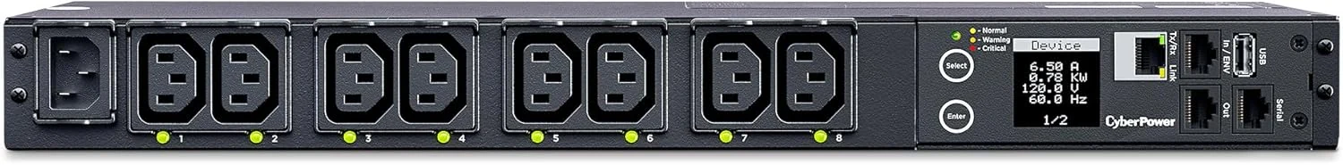 CyberPower PDU41004 Switched PDU, 100-240V, 15A (Derated to 12A), 8 Outlets, 1U Rackmount