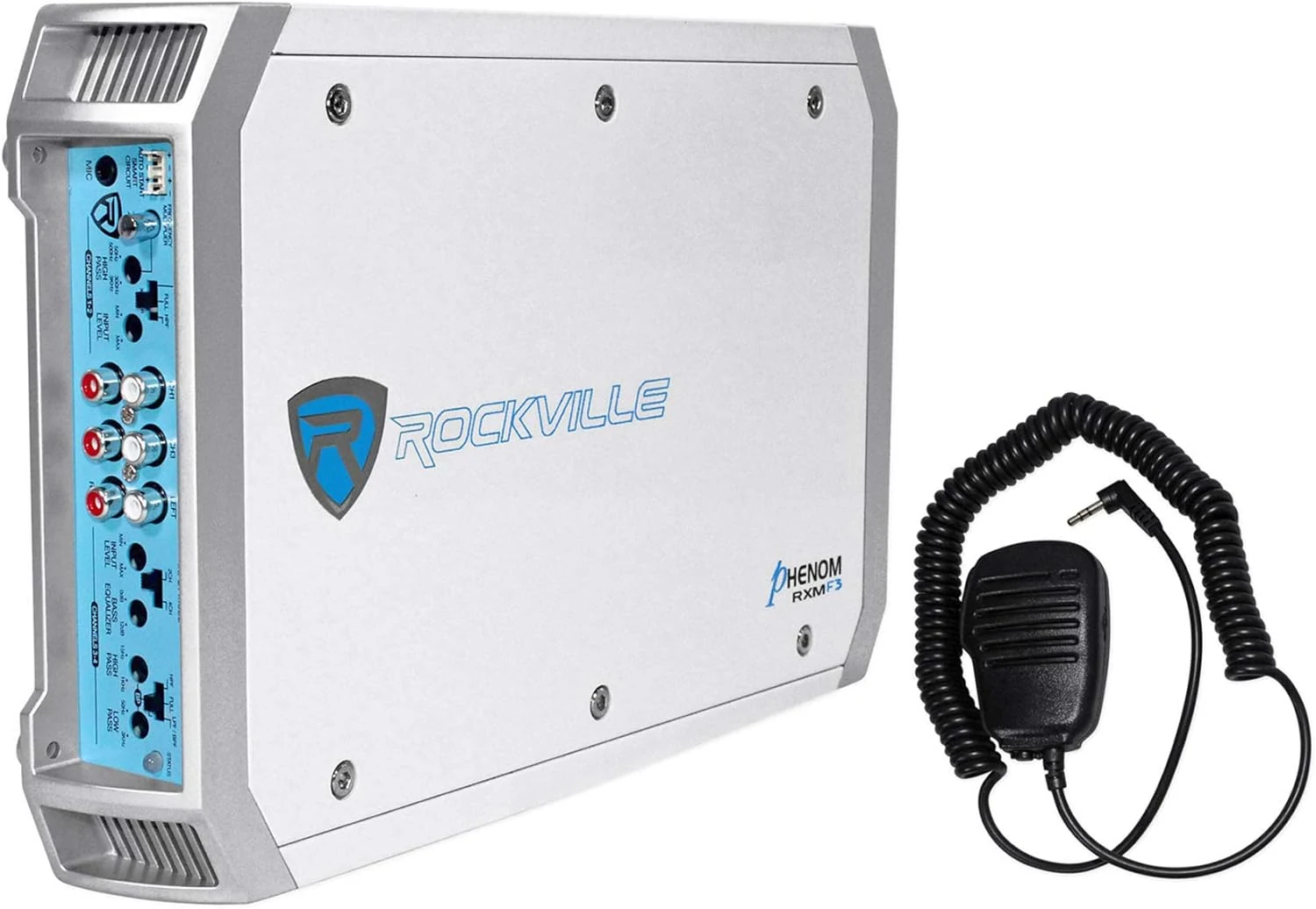 Rockville RXM-F3 1600W Peak/260W RMS 4-Channel Class A/B Marine Amplifier with PA Microphone