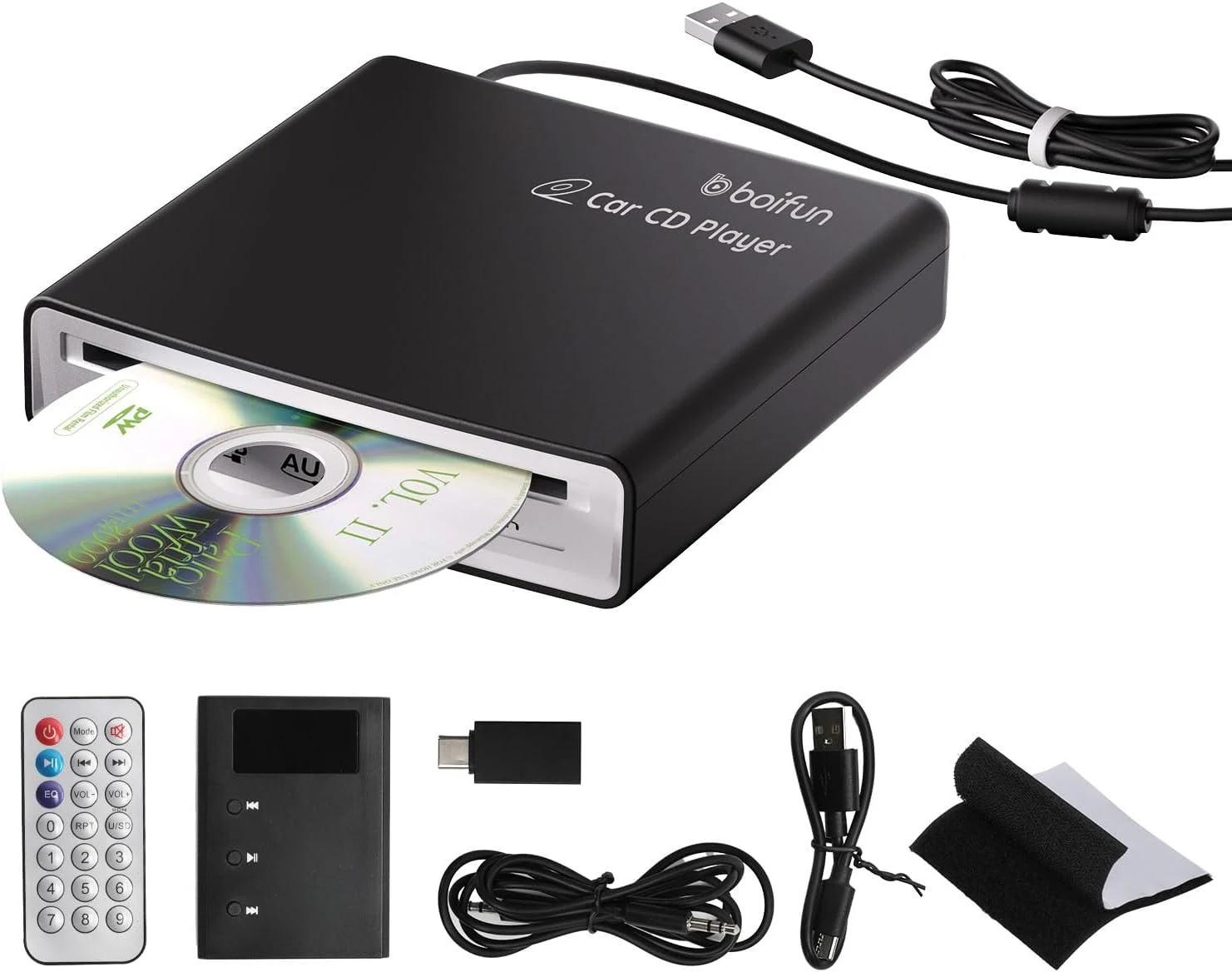 BOIFUN Portable CD Player for Car, External Car CD Player USB Plug & Play