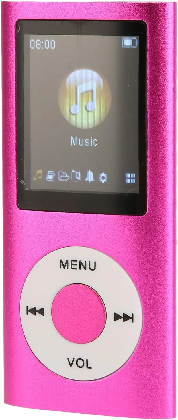 Heayzoki MP3 Player with Bluetooth, Music Player with Built-in HD Speaker, 1.8 Inch LCD Screen, HiFi Sound, Earphones Included, Support up to 64GB (Pink)