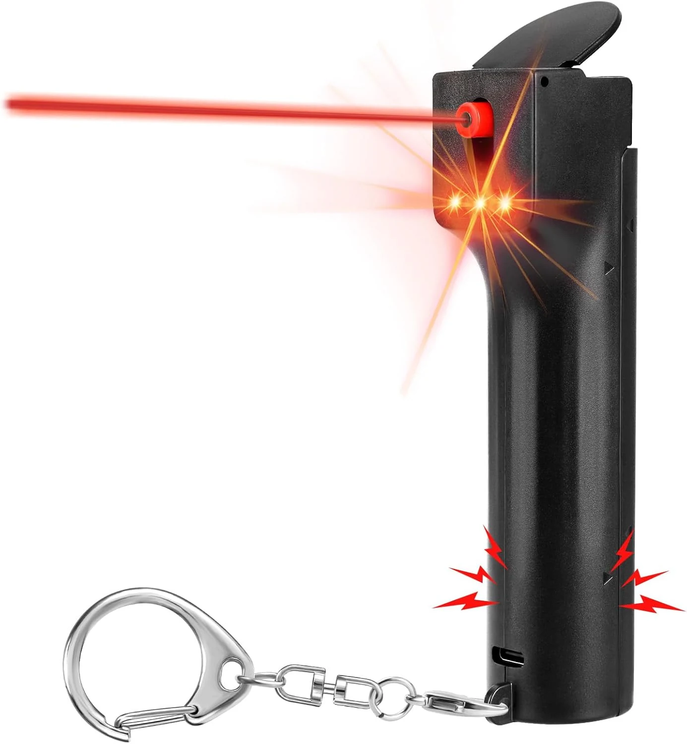 3-in-1 Pepper Spray Personal Alarm, 0.5oz 12ft UV Marking Dye Gel, 140dB Siren Red Strobe