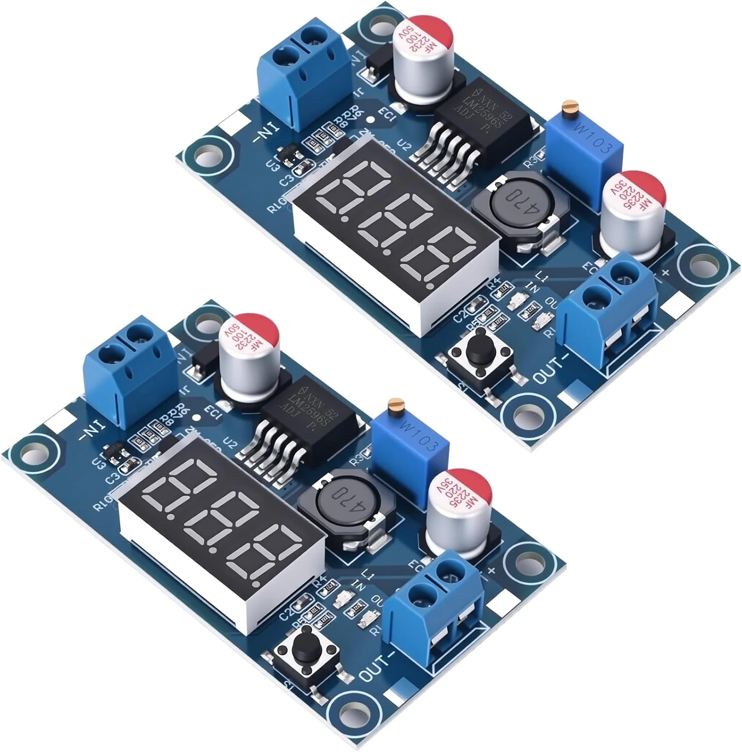 LM2596 DC-DC Buck Power Converter Module, Adjustable Voltage Regulator 4-40V to 1.25-37V Buck Converter with LED Voltmeter Display (Pack of 2)
