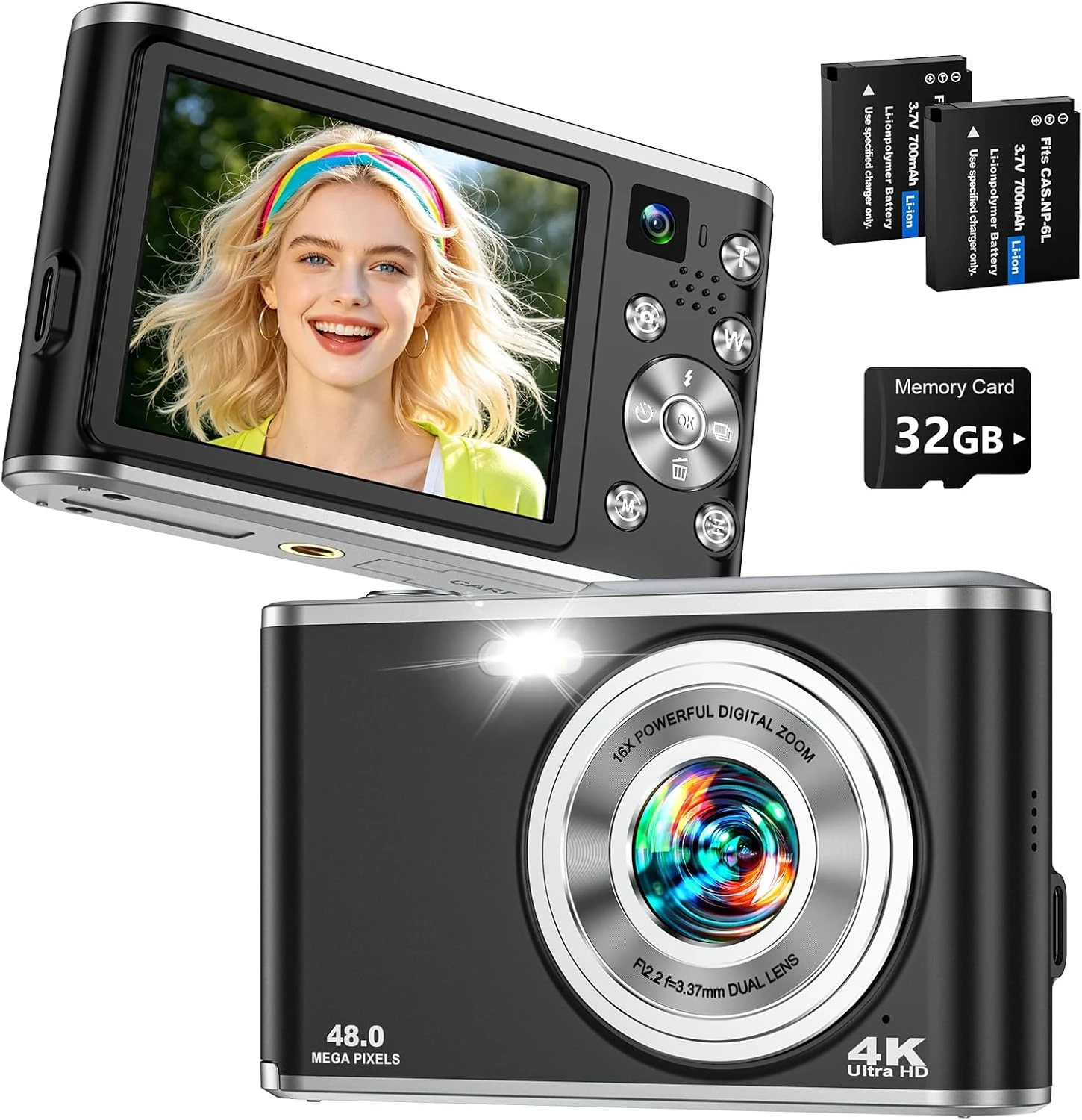 2026 Upgraded 4K Digital Camera for Photography, Dual Lens Autofocus Compact Digital Camera with 16X Zoom
