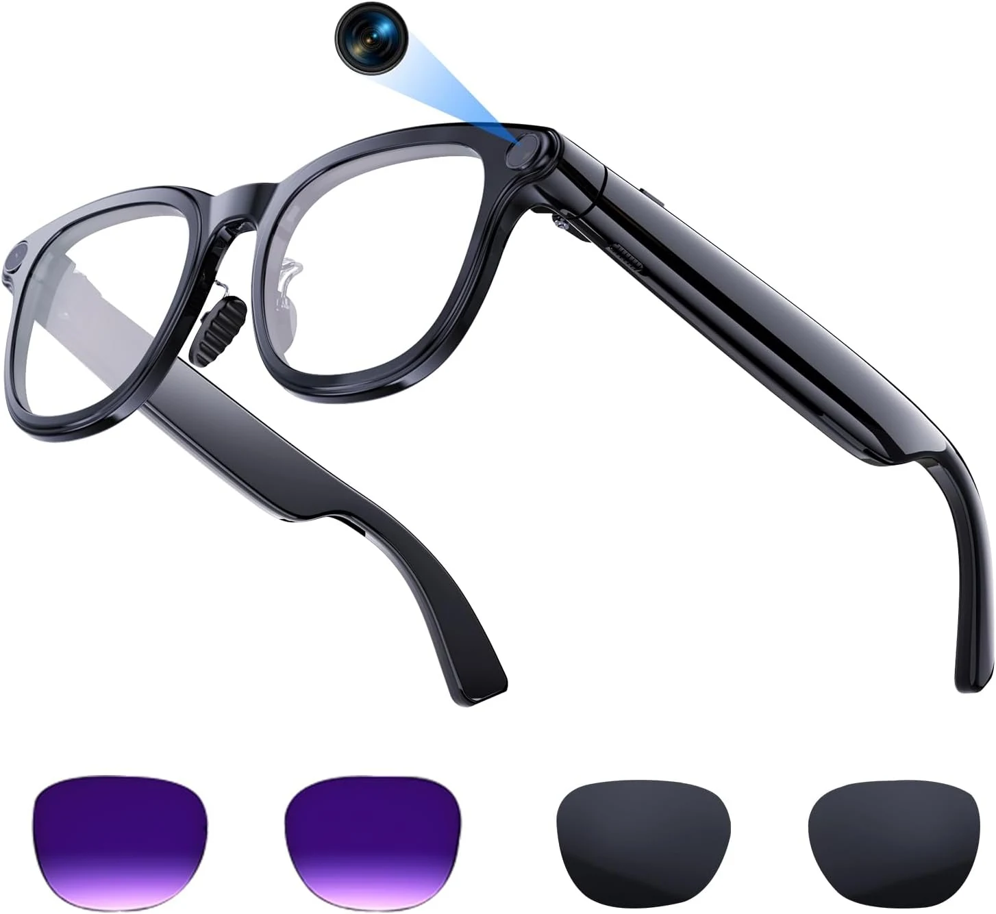 AI Smart Glasses with 4k Camera for Travel & Daily Use, Bluetooth Audio Sunglasses with Open-Ear Speakers, Hands-Free Calling&Vlogging, Real Time Translation (Black)