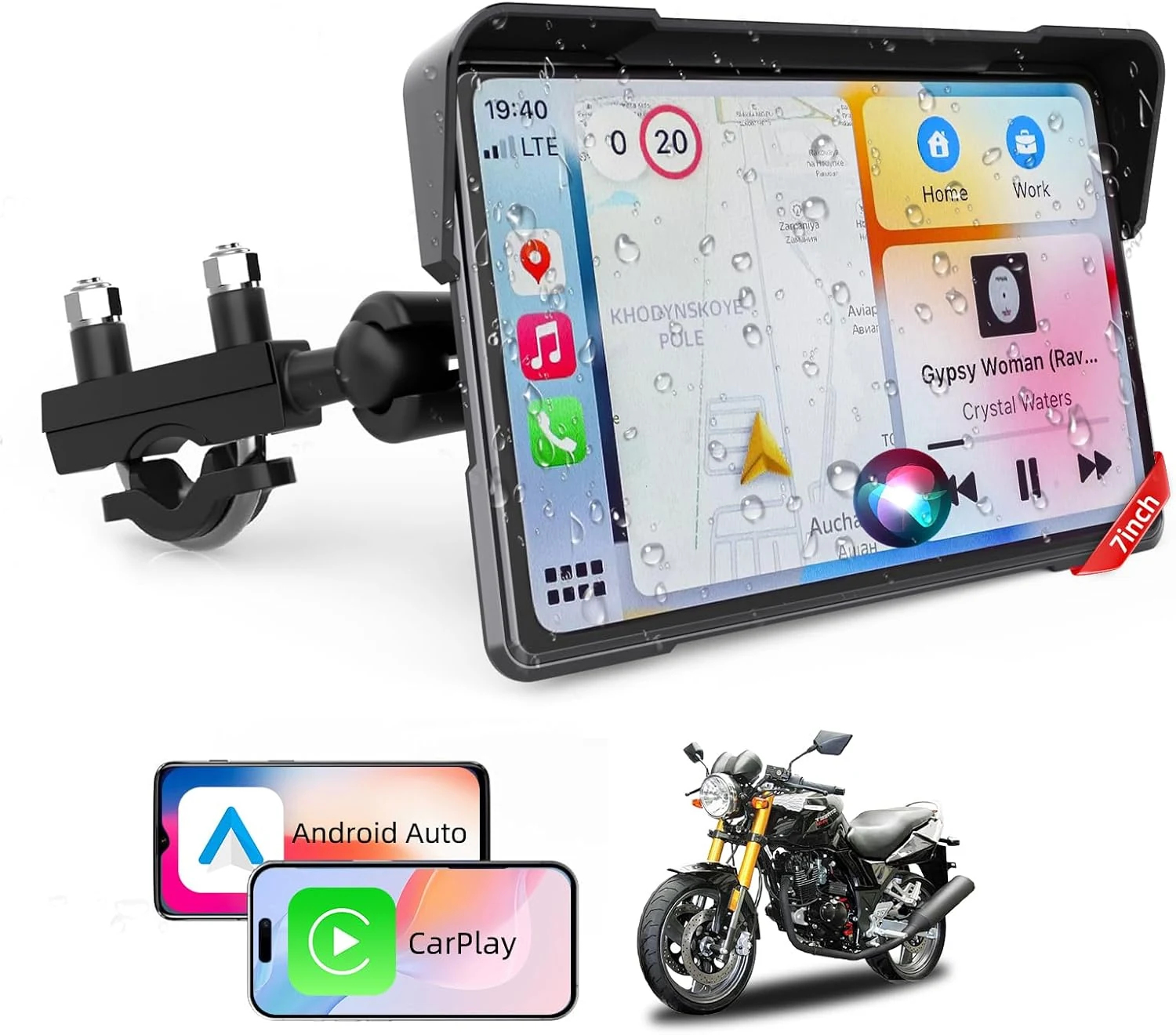 2026 Motorcycle CarPlay Screen & Android Auto 7" Pantalla Carplay Screen Bluetooth IP67 Waterproof GPS Navigation System por Moto Motorbike with Touchscreen Bluetooth Anti-Glare