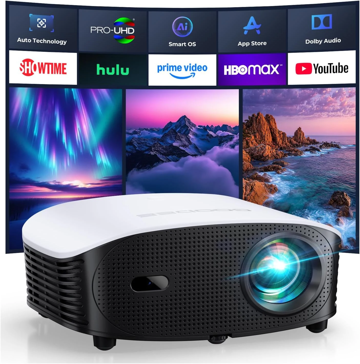 GooDee AI Smart Mini Projector with WiFi and Bluetooth (YG600 Mini)
