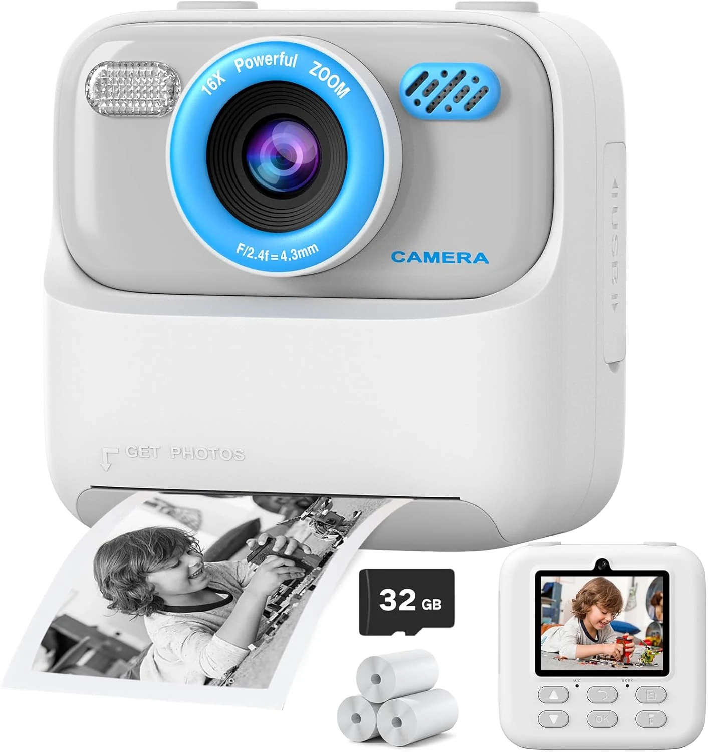 Kids Instant Digital Cameras for Boys and Girls, 1080P HD Dual-Lens Selfie Digital Camera with Print Paper & 32G Card (Cimizi)