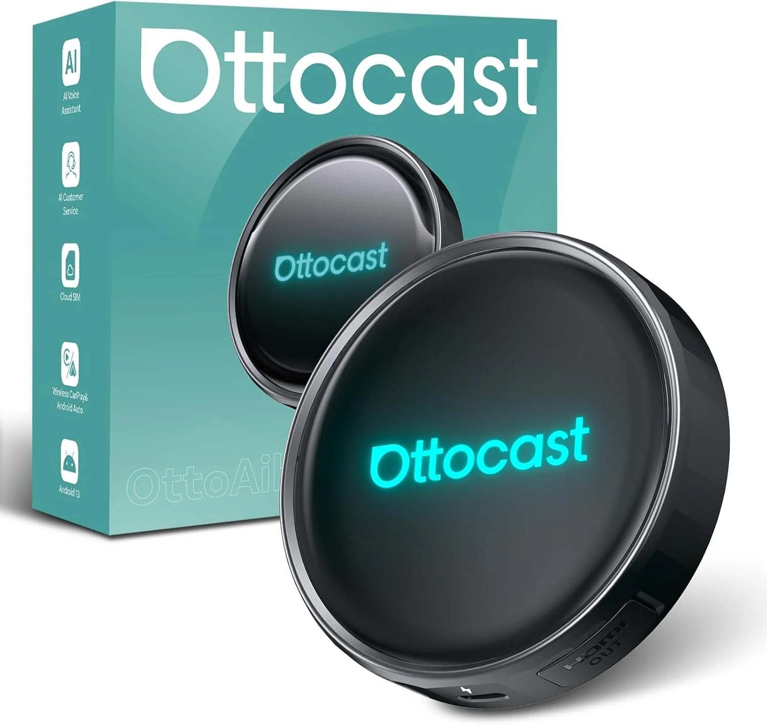 OTTOCAST P3 Pro OttoAibox Android 13 Smart AI Box, Built-in Netflix/YouTube, Wireless CarPlay Android Auto Adapter, Car Video Player with Split-Screen Function
