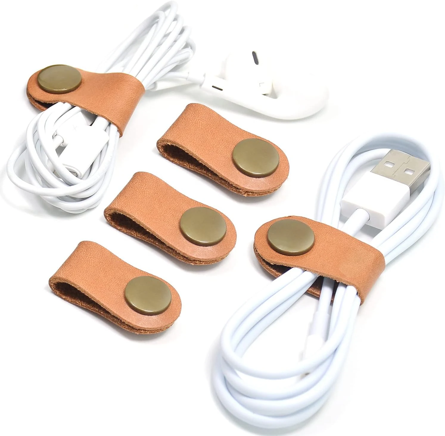 CAILLU Cord Organizer,Cord Keeper,Cable Organizer USB Holder,Cable Straps,Earbud case,wrap Headphone,Headset Winder,Earphone Clips Ties,stocking stuffers for men Gifts Leather